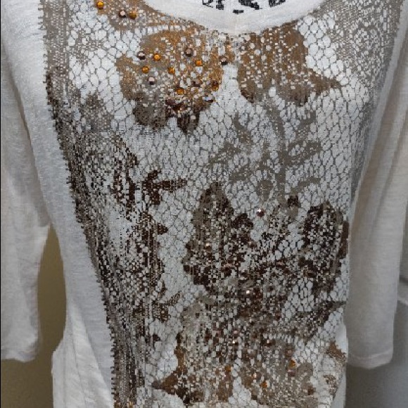π2/$10ππβOR π«5/$25π«βΌοΈ Madison bronze gold Cream bronze rhinestone lace top - Picture 4 of 7